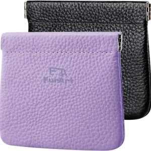 2 PACK Genuine Leather Squeeze Coin Purses Pouches for Women&Men